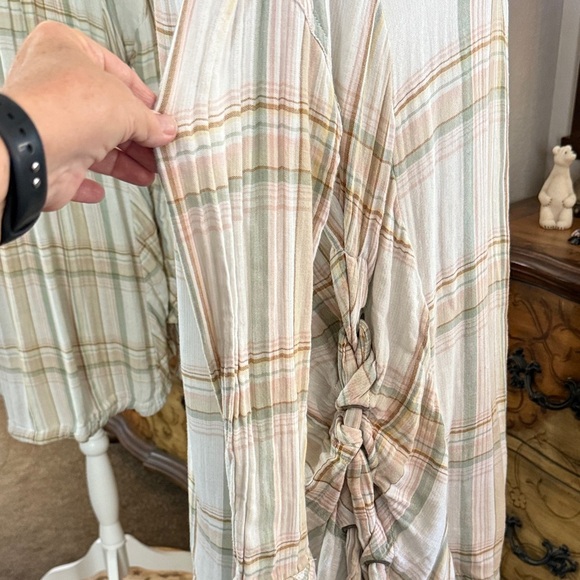 Free People Nordic Plaid Pastel Striped Button Down Shirt - Picture 6 of 14